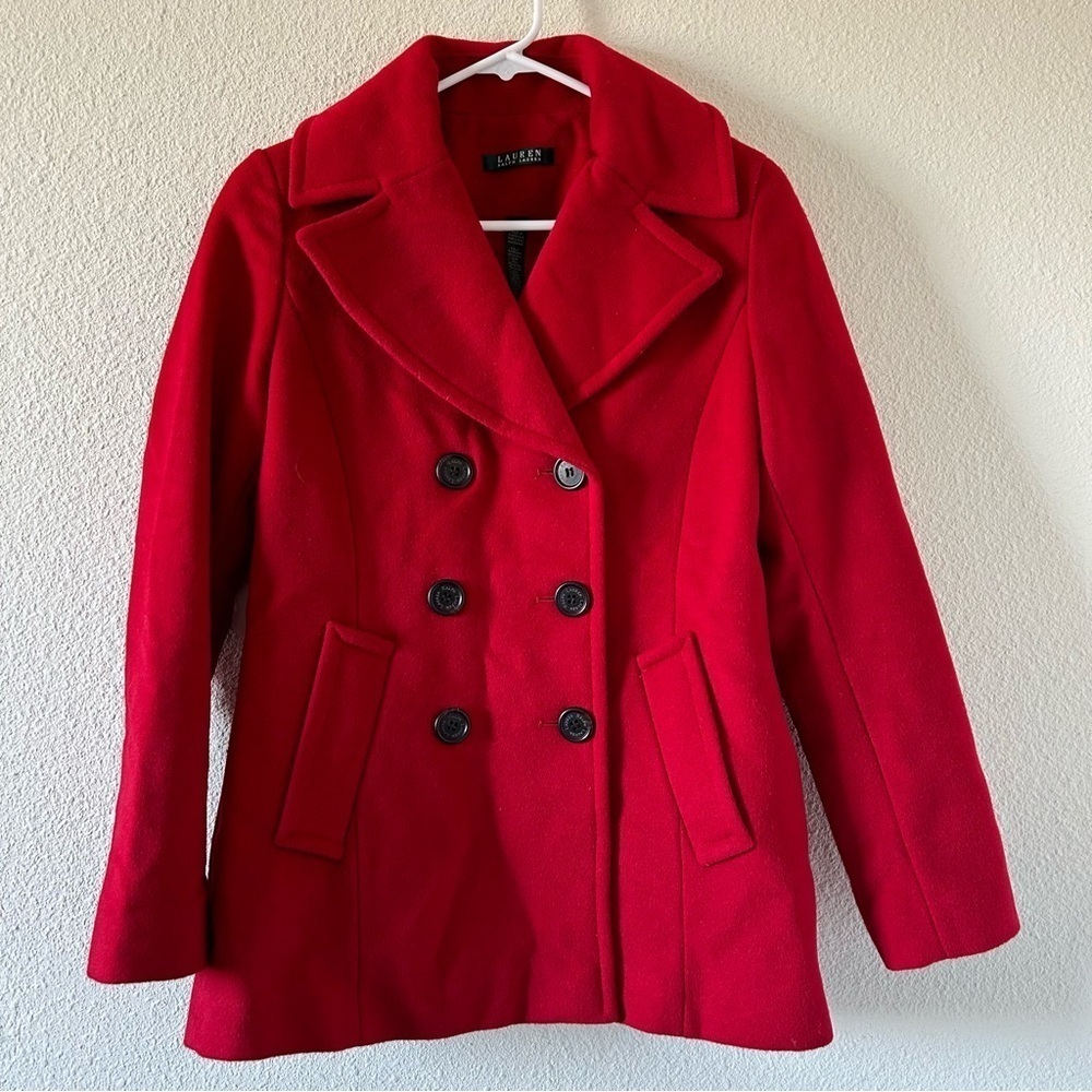 Lauren Ralph Lauren Women’s Wool Blend Pea Coat Sz 4 Red Academia Preppy Fall